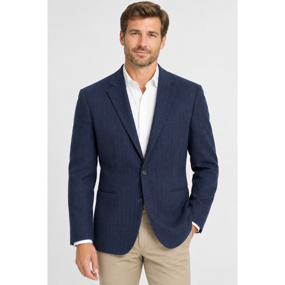 Banana Republic Tailored Slim Fit Pinstripe Blazer Navy Blue 46R Mens Sport Coat